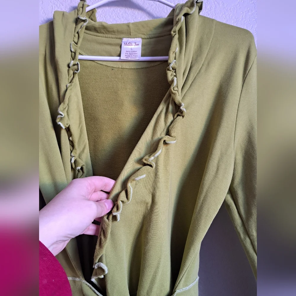 Matilda Jane Girls Green Ruffle Tie Waist Hooded Cardigan Jacket Size Large